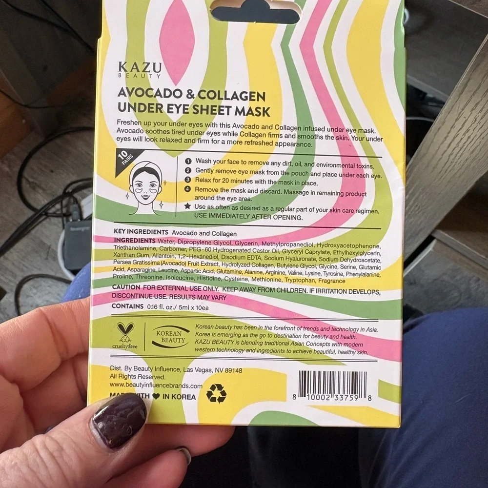 Avocado & Collagen Under Eye Sheet Mask - Green, Yellow, Pink, White